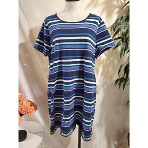 T by Talbots Ruched Drawstring Back T-Shirt Dress Womens Plus Size 2X Striped